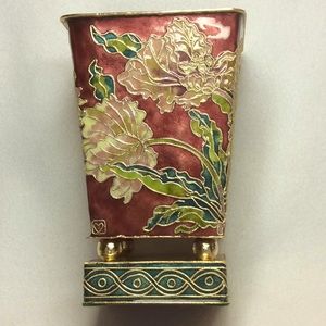 FINAL SALE PRICE Lg. Burgundy Cloisonné Vase by Nyco International
